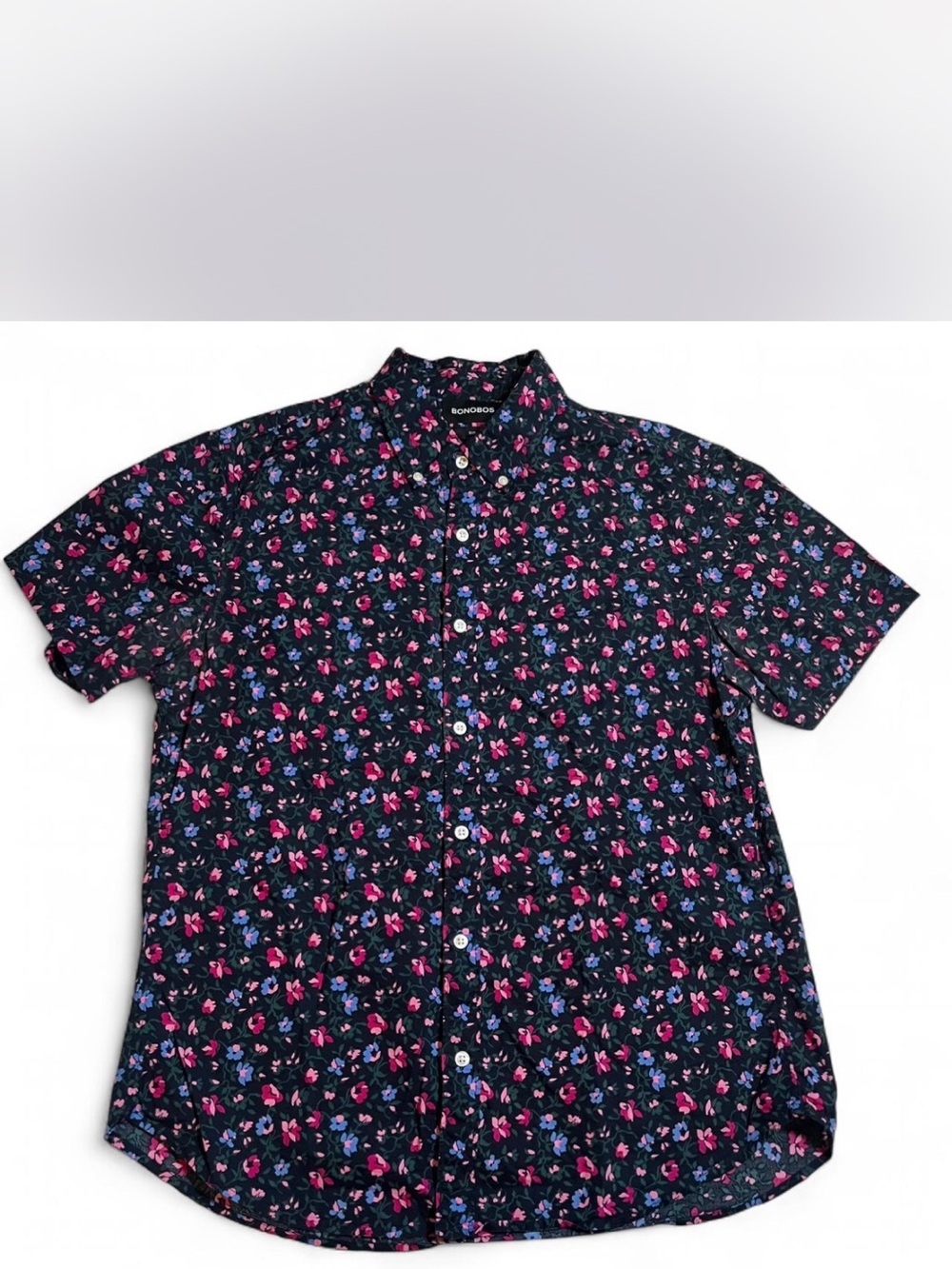 Bonobos Button Up Shirt Men L Slim Fit Stretch Floral Flower Print Cotton